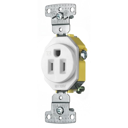 Hubbell Wiring Device-Kellems Straight Blade Receptacle, 5-15R, 15 A, 125V AC, 2 Pole, 3 Wire, Self-Grounded RR151WTR